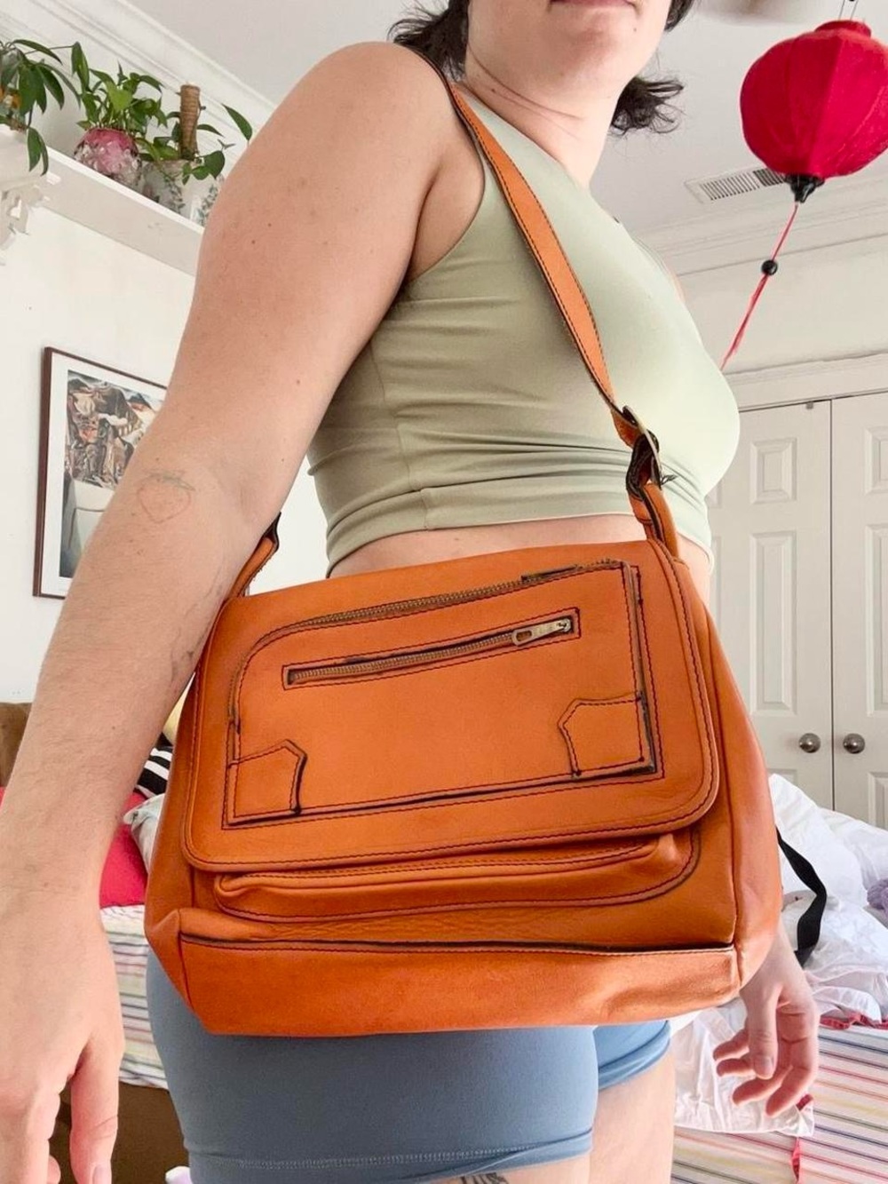 Rare 1970s VTG Deadstock Orange Leather Bag